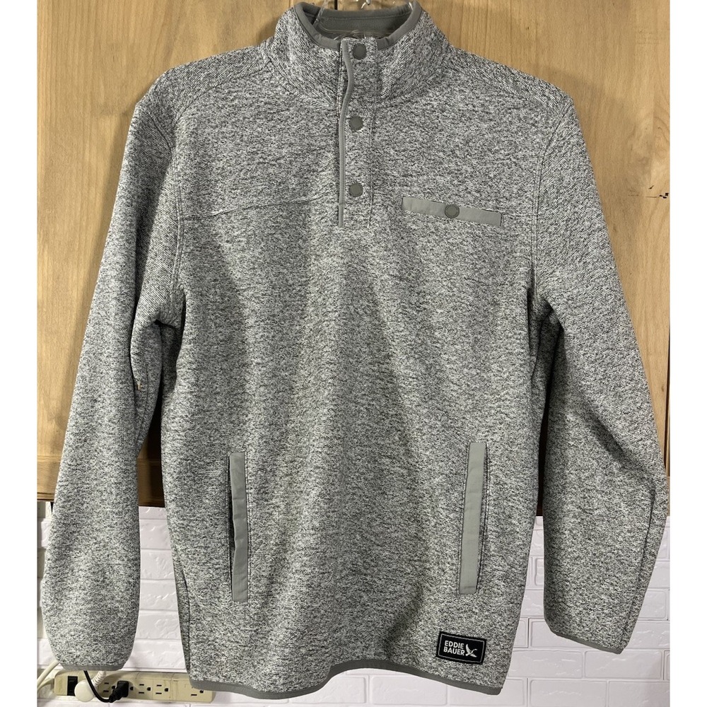 Eddie Bauer Men's Long Sleeve Sweater Fleece, Size Small Heather Gray